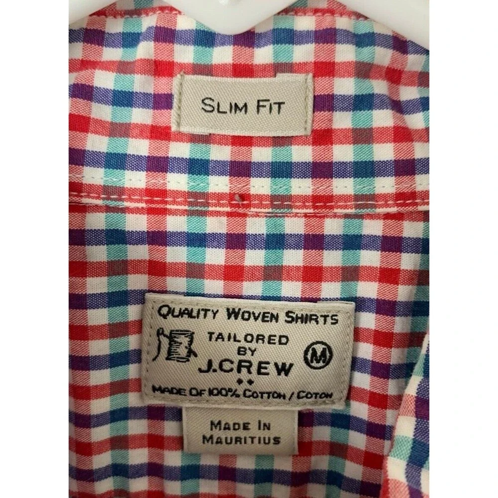 Tailored by J. Crew Slim Fit Casual Button Down Shirt Men's Med Red Blue Plaid